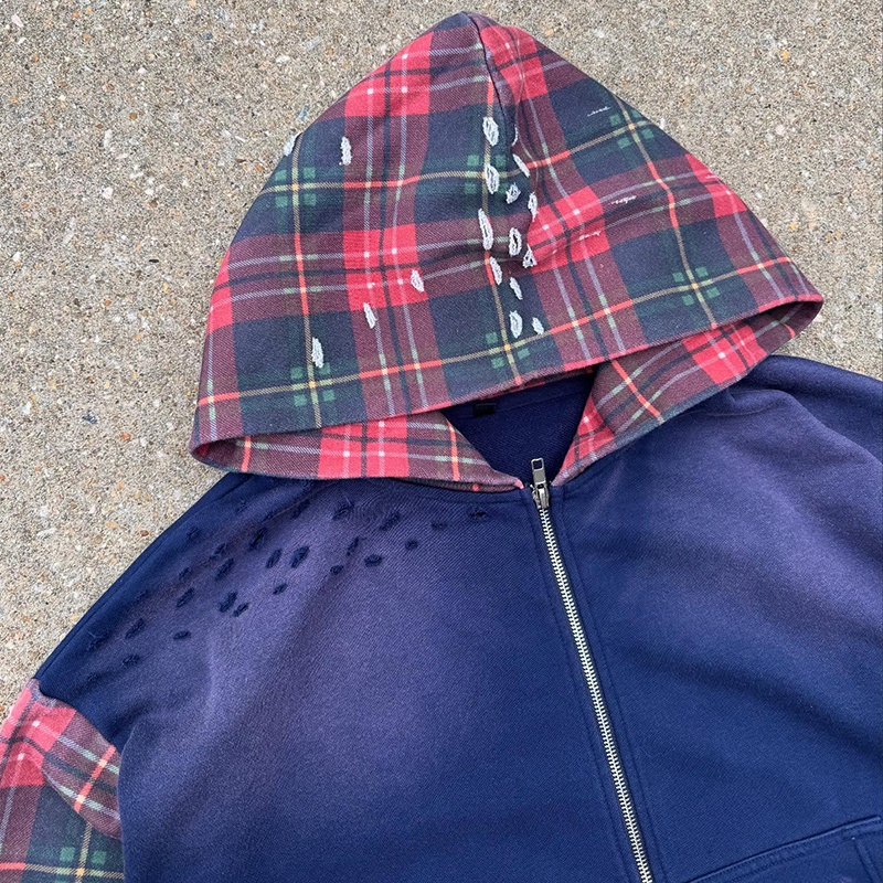 checkered hoodie with jeans styling